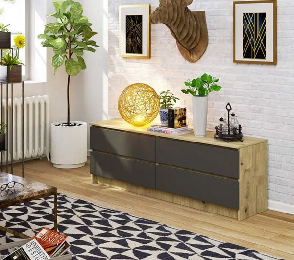 Z szufladami komoda do salonu dąb artisan + grafit D4-L67