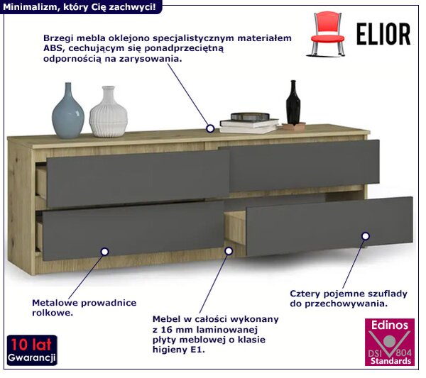 Z szufladami komoda do salonu dąb artisan + grafit D4-L67