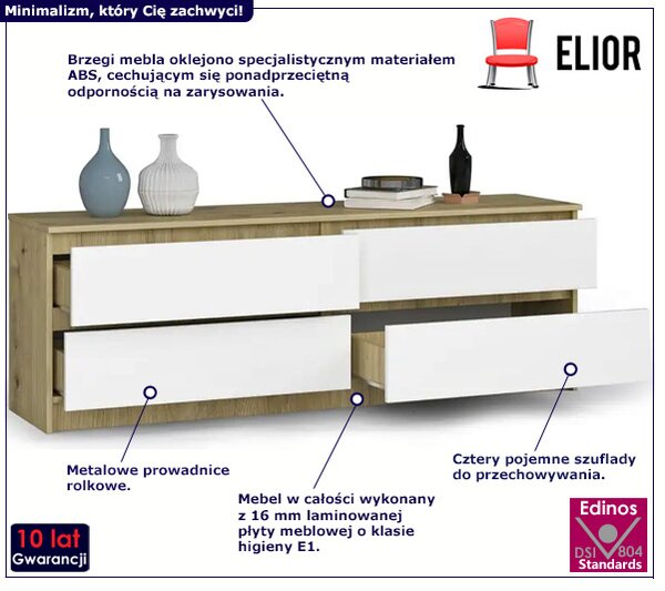 Skandynawska komoda pod telewizor dąb artisan + biały N6-D77