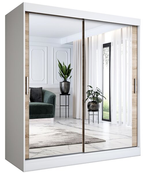 Szafa przesuwna z lustrem biel + dąb sonoma 180 cm S9-C70
