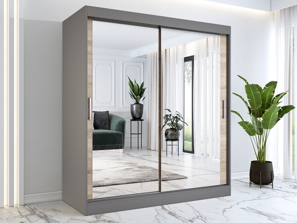 Szafa przesuwna z lustrami 180 cm antracyt + dąb sonoma R6-R95