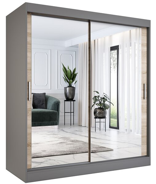 Szafa przesuwna z lustrami 180 cm antracyt + dąb sonoma R6-R95