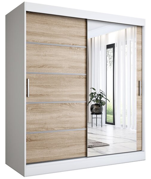 Szafa przesuwna 180 cm biel + dąb sonoma - Lorenza 5X