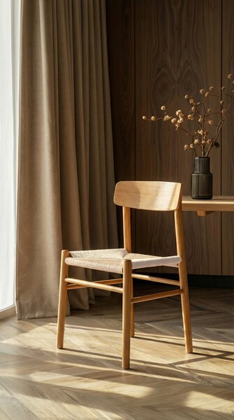 LIAM Sznurek Kraft/stelaż Dąb Naturalny - KRZESŁO DREWNIANE PLECIONE DO SALONU JADALNI KUCHNI MODERN CLASSIC BOHO