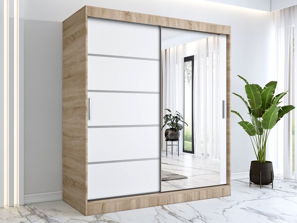 Szafa przesuwna 180 cm dąb sonoma + biały C1-M28