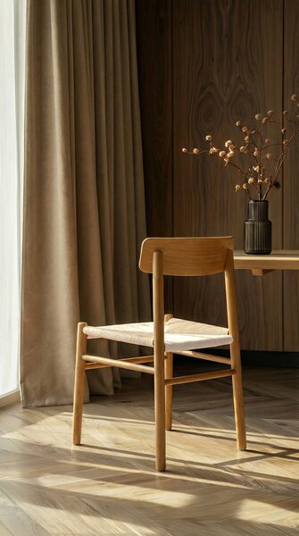 LIAM Sznurek Kraft/stelaż Dąb Naturalny - KRZESŁO DREWNIANE PLECIONE DO SALONU JADALNI KUCHNI MODERN CLASSIC BOHO