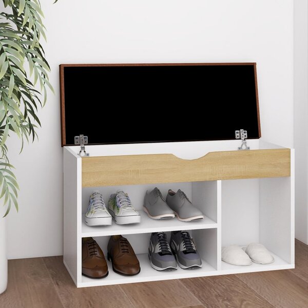 Ławka na buty z poduszką, biel i dąb Sonoma, 80x30x47 cm