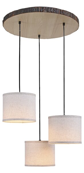 Landelijke hanglamp hout met witte kap rond 3-lichts - Oriana Oswietlenie wewnetrzne
