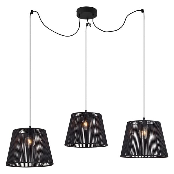 Zewnętrzna lampa wisząca czarna z czarnym sznurem, 3-punktowa IP44 - Cava Jayla