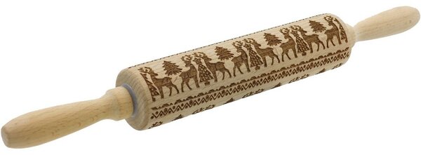 Toro Drewniany wałek z dekorem Renifer, 38 cm