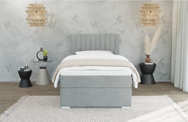 Jasnoszare tapicerowane łóżko ze schowkiem i stelażem 90x200 cm Bunny – Ropez