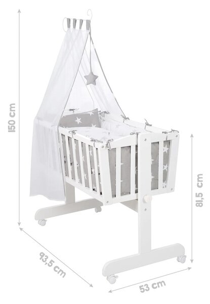 Biała kołyska na kółkach z baldachimem 40x90 cm Little stars – Roba