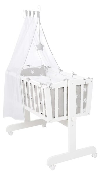 Biała kołyska na kółkach z baldachimem 40x90 cm Little stars – Roba