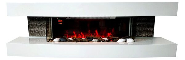Kominek elektryczny Paula DUŻY biały ElectricSun, z dźwiękiem, 10 kolory, z aplikacją, L150xH46x31cm