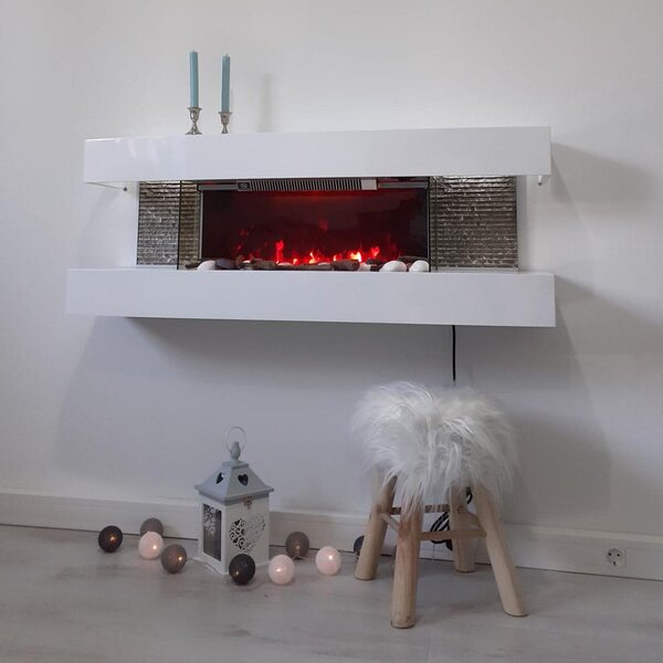 Kominek elektryczny Paula średni biały ElectricSun, z dźwiękiem, 10 kolory, z aplikacją, L120xH46x31cm