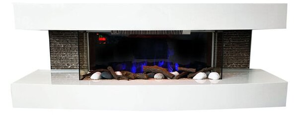 Kominek elektryczny Paula średni biały ElectricSun, z dźwiękiem, 10 kolory, z aplikacją, L120xH46x31cm