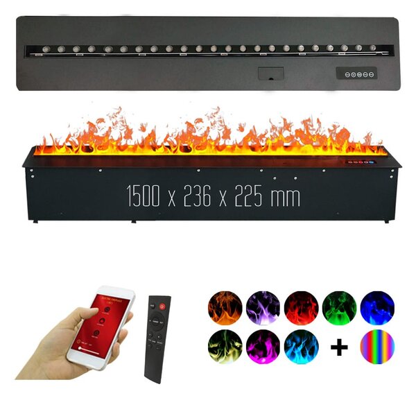 Wkład kominek elektryczny 3D do zabudowy z parą wodną, Led, z aplikacją, ElectricSun MISTique DUŻY 150 cm