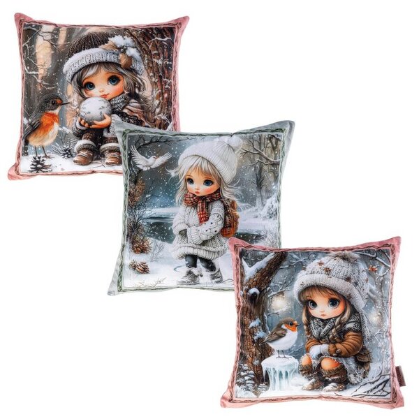 Zestaw 3 poszewek na poduszki WINTER GIRLS 45 x 45 cm
