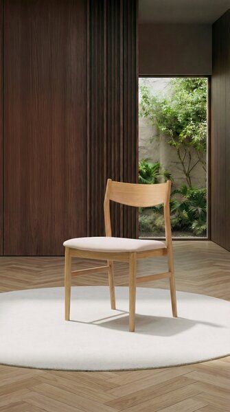 CAMELIA Jasny Beż/stelaż Dąb Naturalny - KRZESŁO DREWNIANE TAPICEROWANE DO SALONU JADALNI KUCHNI MODERN CLASSIC