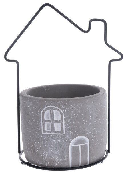 Betonowa osłonka na doniczkę House szara, 15 x 19,5 x 11,5 cm