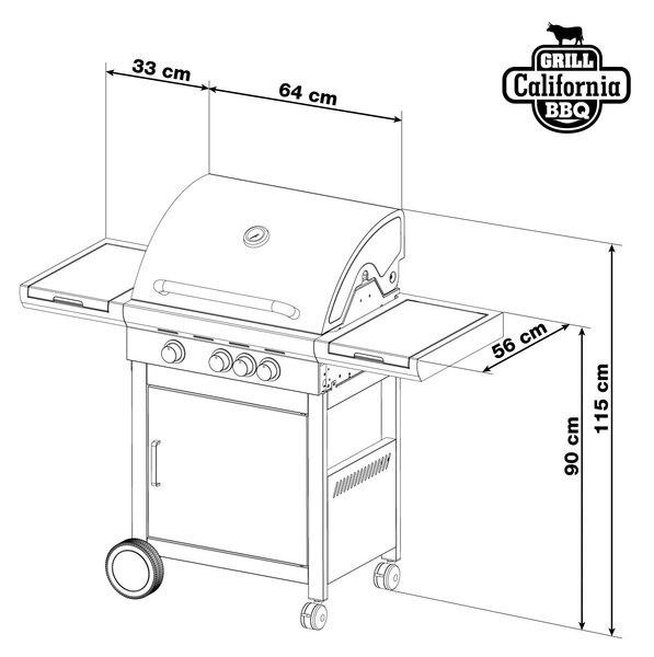 Grill gazowy CALIFORNIA BBQ, 4 palniki, z reduktorem, srebrny Penta CZ