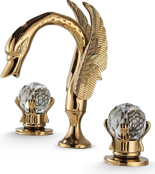 Bateria umywalkowa Ari SWAN, stojca, zawór ceramiczny, perlator napowietrzajcy, zota, mosiny korpus