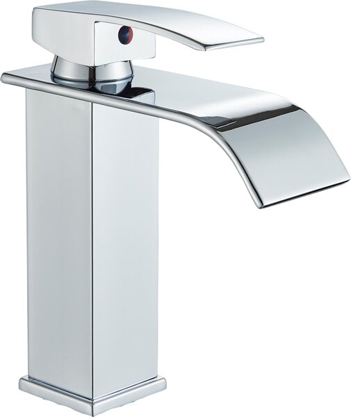 Bateria umywalkowa Ari Waterfall, stojca, mosina, chrom srebrny, wylewka typu wodospad, zawór ceramiczny