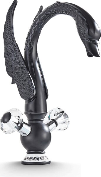 Bateria umywalkowa Ari SWAN czarna stojca, mosiny korpus, zawór ceramiczny, perlator napowietrzajcy, obrotowa wylewka