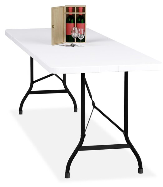 Stó ogrodowy Relaxdays, skadany, wymiary: 75 x 220 x 68 cm, tworzywo sztuczne, stal, stó skadany odporny na warunki atmosferyczne, stó ogrodowy, biay