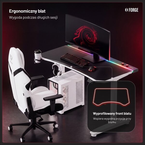 Biurko gamingowe elektryczne RGB Diablo X-Forge, 120x70 cm, czarno-białe