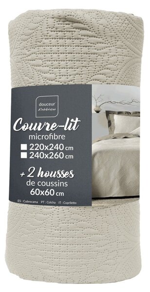 Kremowy zestaw narzuty na łóżko i poszewki na poduszkę z mikrowłókna 240x260 cm Romane – douceur d'intérieur