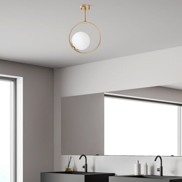 Biała/w kolorze mosiądzu lampa sufitowa ze szklanym kloszem 39x26 cm Dolunay – Opviq lights
