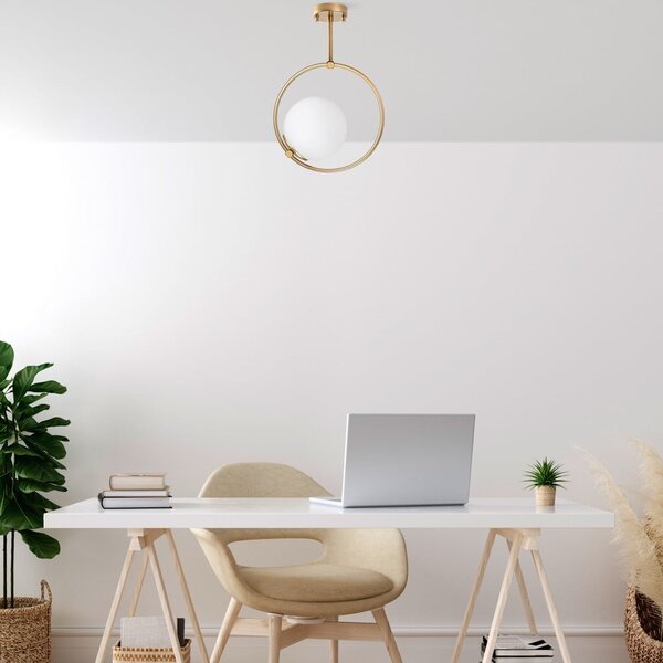 Biała/w kolorze mosiądzu lampa sufitowa ze szklanym kloszem 39x26 cm Dolunay – Opviq lights