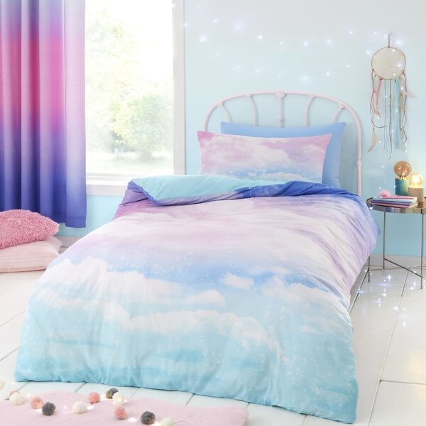 Niebiesko-różowa pościel dziecięca jednoosobowa 135x200 cm Ombre Rainbow Clouds – Catherine Lansfield