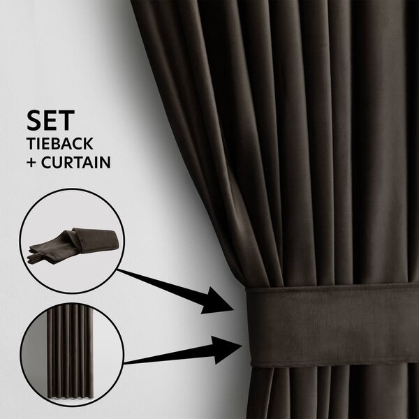 Brązowa aksamitna zasłona częściowo zaciemniająca (dimout) 140x270 cm Eyelets – Restilo