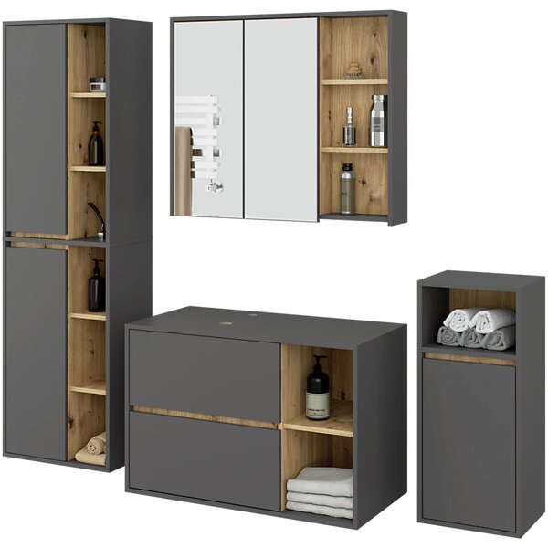 Komplet mebli łazienkowych grafit + dąb artisan W8-C09