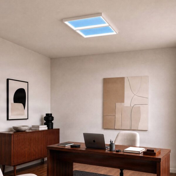 Lucande – lampa sufitowa z światłem dziennym „Sky”, 60 x 30 cm, ściemniana Sky Lucande, możliwość ściemniania, niebieski, salon / jadalnia, tworzywo sztuczne, nowoczesny