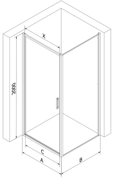 Mexen Exo-B kabina prysznicowa uchylna 90 x 90 cm, transparent, czarna - 817-090-090-70-00