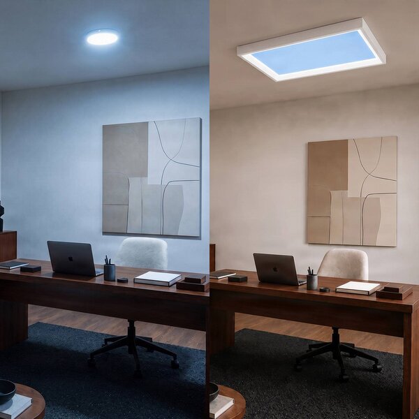 Lampa sufitowa Lucande Sky z efektem światła dziennego, 90x60 Lucande, możliwość ściemniania, niebieski, salon / jadalnia, tworzywo sztuczne, nowoczesny