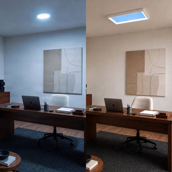 Lucande – lampa sufitowa z światłem dziennym „Sky”, 60 x 30 cm, ściemniana Sky Lucande, możliwość ściemniania, niebieski, salon / jadalnia, tworzywo sztuczne, nowoczesny