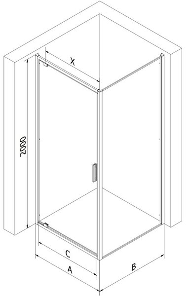 Mexen Exo-BR kabina prysznicowa uchylna 90 x 90 cm, transparent, czarna - 8181-090-090-70-00