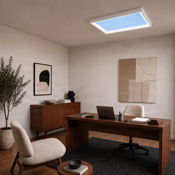 Lampa sufitowa Lucande Sky z efektem światła dziennego, 90x60 Lucande, możliwość ściemniania, niebieski, salon / jadalnia, tworzywo sztuczne, nowoczesny