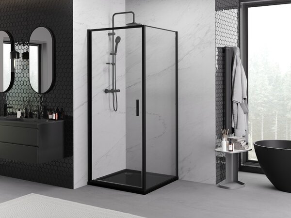 Mexen Exo-B kabina prysznicowa uchylna 90 x 90 cm, transparent, czarna - 817-090-090-70-00