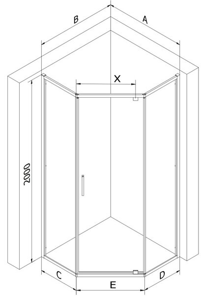 Mexen Exo-R kabina prysznicowa pięciokątna uchylna 90 x 90 cm, transparent, czarna - 812-090-090-70-00