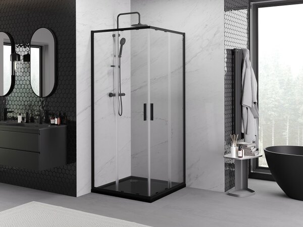 Mexen Exo-S Duo kabina prysznicowa kwadratowa rozsuwana 90 x 90 cm, transparent, czarna - 8111-090-090-70-00