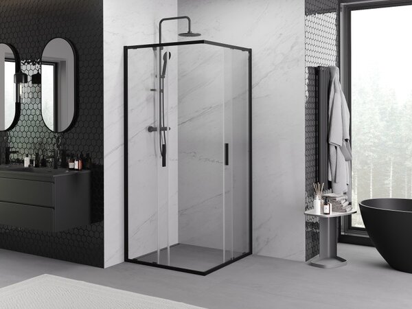Mexen Exo-S Duo kabina prysznicowa kwadratowa rozsuwana 90 x 90 cm, transparent, czarna - 8111-090-090-70-00