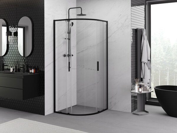 Mexen Exo-S Duo kabina prysznicowa półokrągła rozsuwana 90 x 90 cm, transparent, czarna - 8132-090-090-70-00