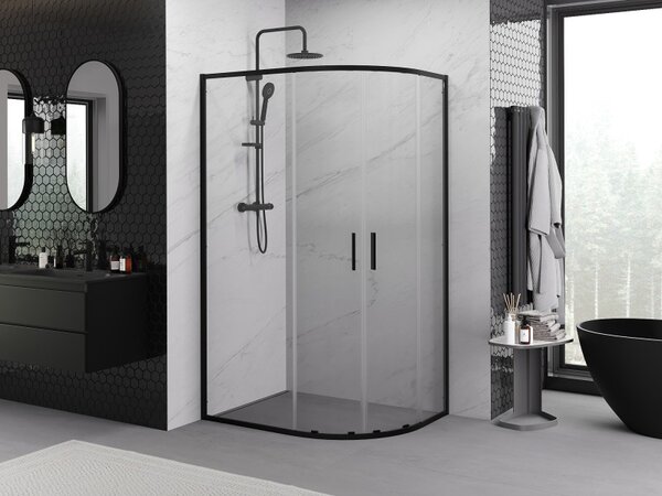 Mexen Exo-S Duo kabina prysznicowa półokrągła asymetryczna rozsuwana 90 x 80 cm, transparent, czarna - 8132-090-080-70-00