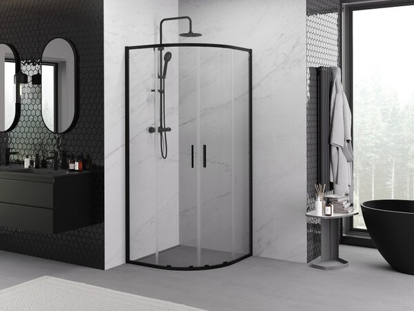Mexen Exo-S Duo kabina prysznicowa półokrągła rozsuwana 90 x 90 cm, transparent, czarna - 8132-090-090-70-00