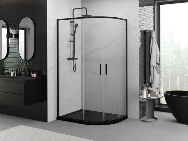 Mexen Exo-S Duo kabina prysznicowa półokrągła asymetryczna rozsuwana 90 x 80 cm, transparent, czarna - 8132-090-080-70-00